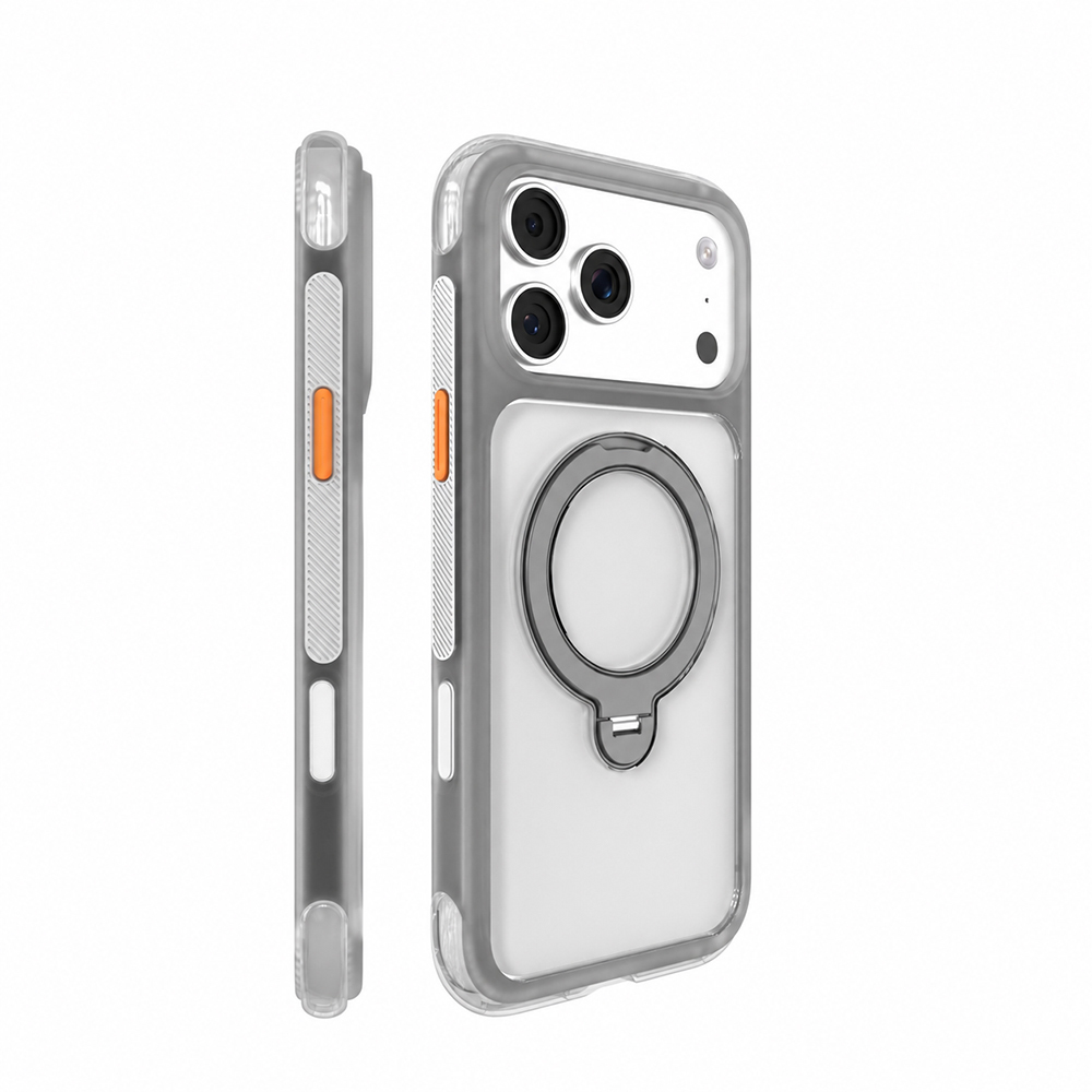 iPhone Uyumlu 18 Pro Kılıf M-safe Şarj Özellikli Standlı Airbag Tasarımlı Mutural Air Shield Serisi Kapak-Gri