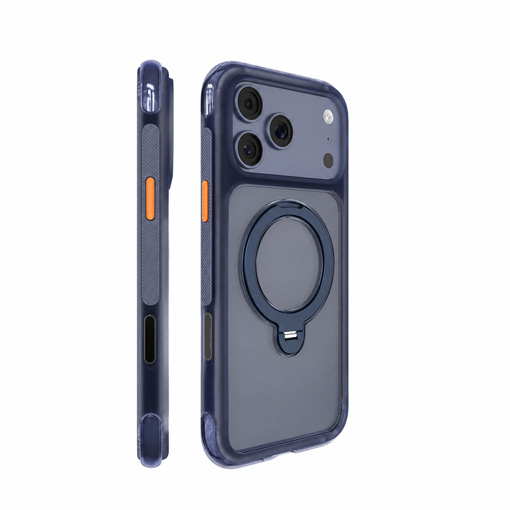 iPhone Uyumlu 18 Pro Kılıf M-safe Şarj Özellikli Standlı Airbag Tasarımlı Mutural Air Shield Serisi Kapak-Lacivert