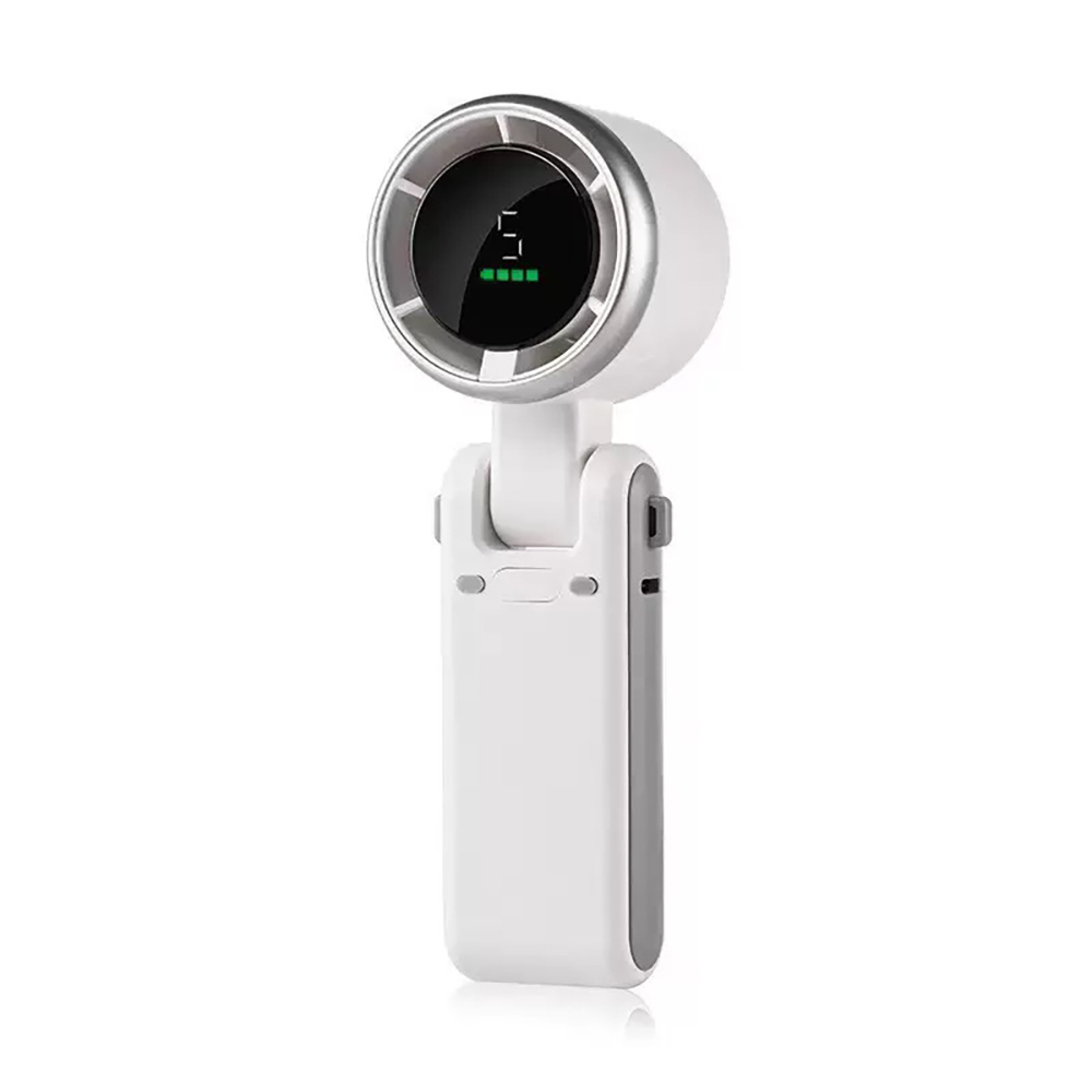 Zore DD5021 Dijital LED Göstergeli Boyun Askılı Katlanabilir Portatif Mini Soğutucu El Fanı-Beyaz