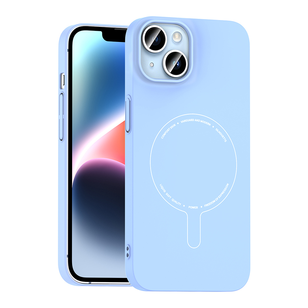iPhone Uyumlu 13 Kılıf M-Safe Şarj Özellikli Kamera Korumalı Zore Elio Sert PC Kapak-Açık mavi
