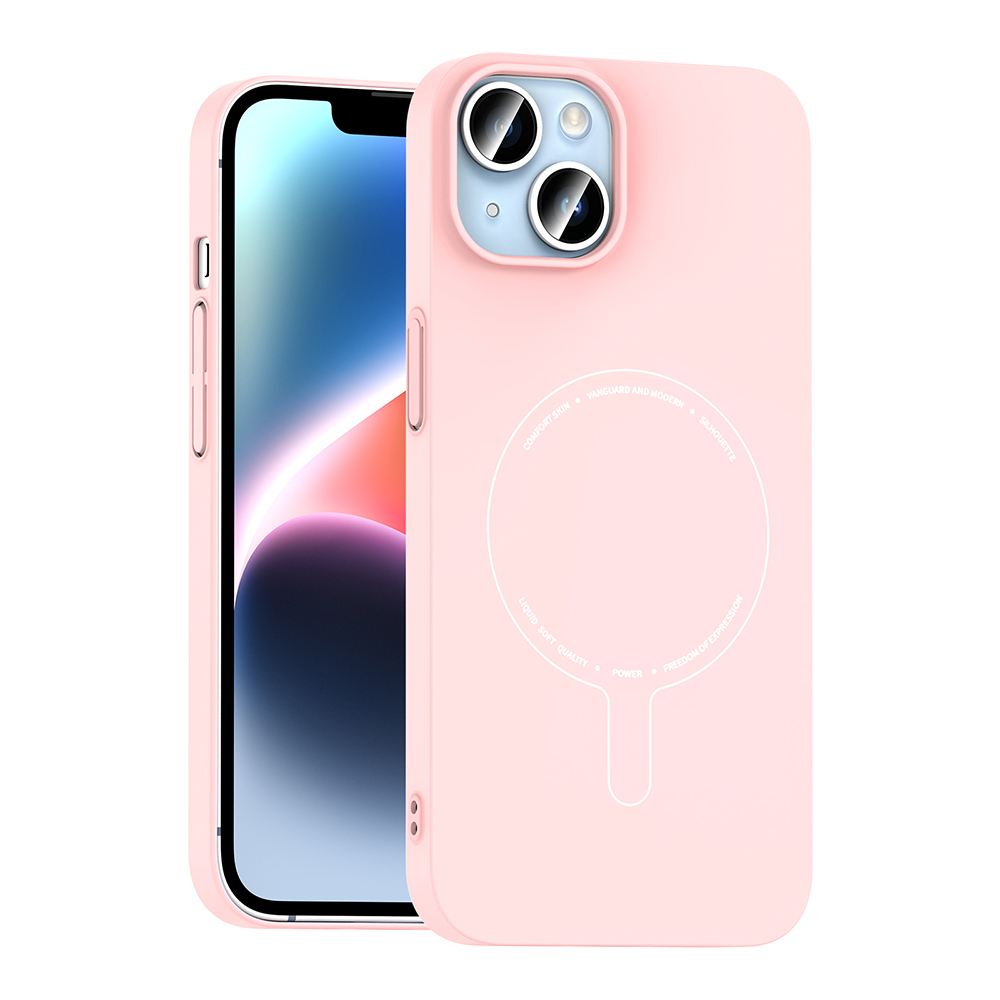 iPhone Uyumlu 13 Kılıf M-Safe Şarj Özellikli Kamera Korumalı Zore Elio Sert PC Kapak-Açık pembe