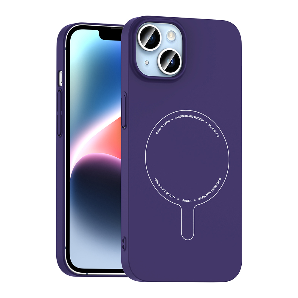 iPhone Uyumlu 13 Kılıf M-Safe Şarj Özellikli Kamera Korumalı Zore Elio Sert PC Kapak-Derin mor