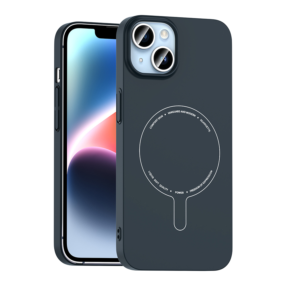iPhone Uyumlu 13 Kılıf M-Safe Şarj Özellikli Kamera Korumalı Zore Elio Sert PC Kapak-Lacivert