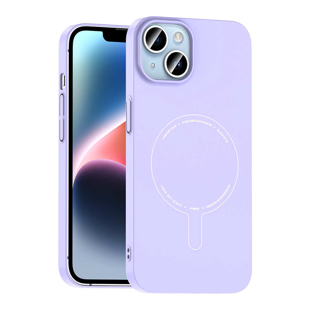 iPhone Uyumlu 13 Kılıf M-Safe Şarj Özellikli Kamera Korumalı Zore Elio Sert PC Kapak-Lila
