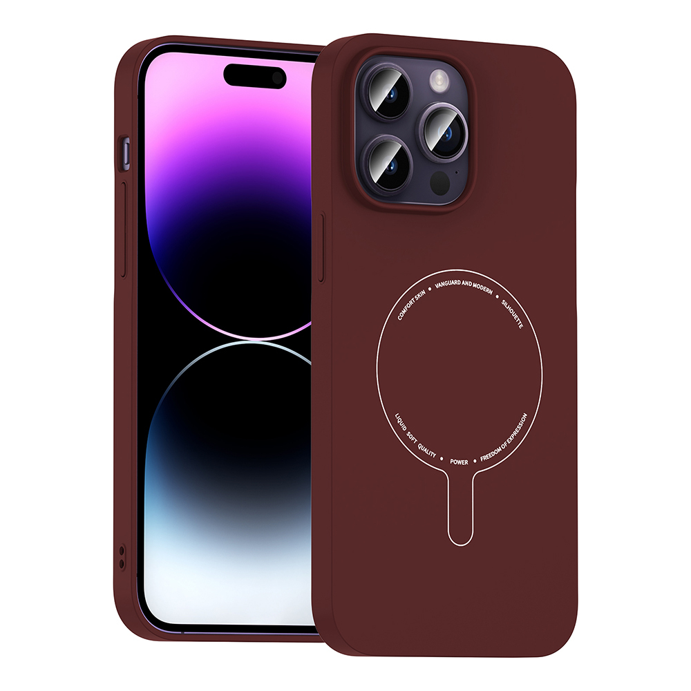 iPhone Uyumlu 14 Pro Max Kılıf M-Safe Şarj Özellikli Kamera Korumalı Zore Elio Sert PC Kapak-Bordo