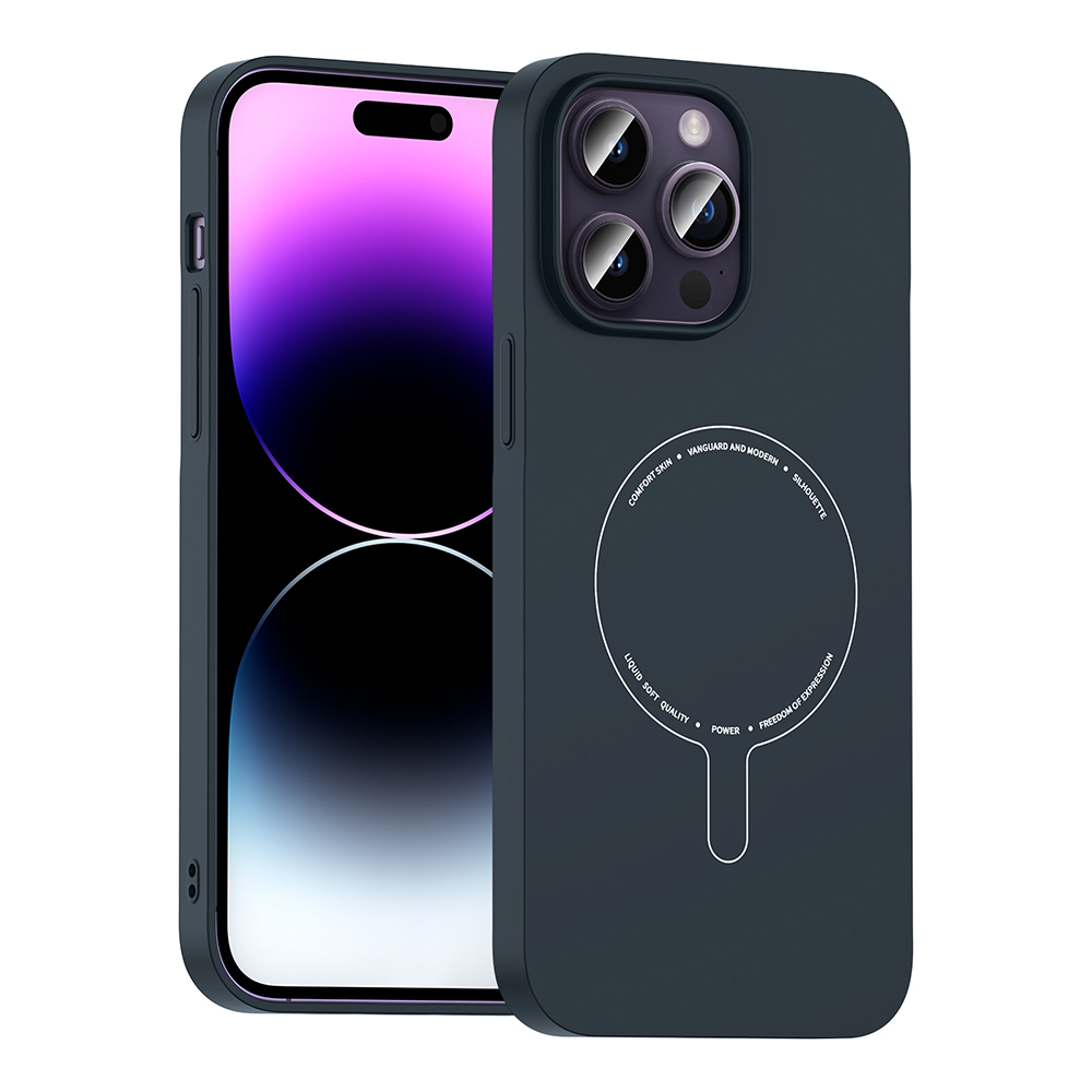 iPhone Uyumlu 14 Pro Max Kılıf M-Safe Şarj Özellikli Kamera Korumalı Zore Elio Sert PC Kapak-Lacivert