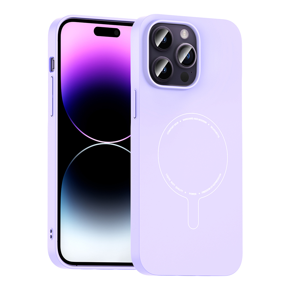 iPhone Uyumlu 14 Pro Max Kılıf M-Safe Şarj Özellikli Kamera Korumalı Zore Elio Sert PC Kapak-Lila