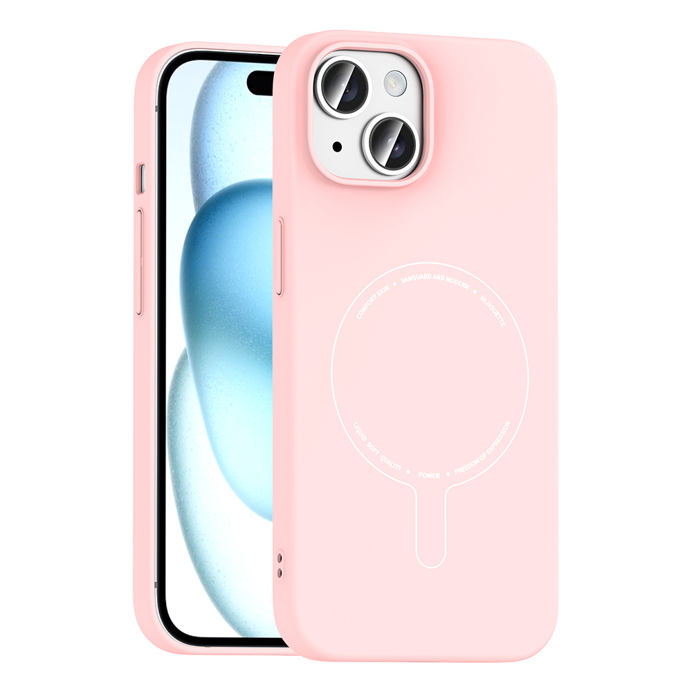 iPhone Uyumlu 15 Kılıf M-Safe Şarj Özellikli Kamera Korumalı Zore Elio Sert PC Kapak-Açık pembe