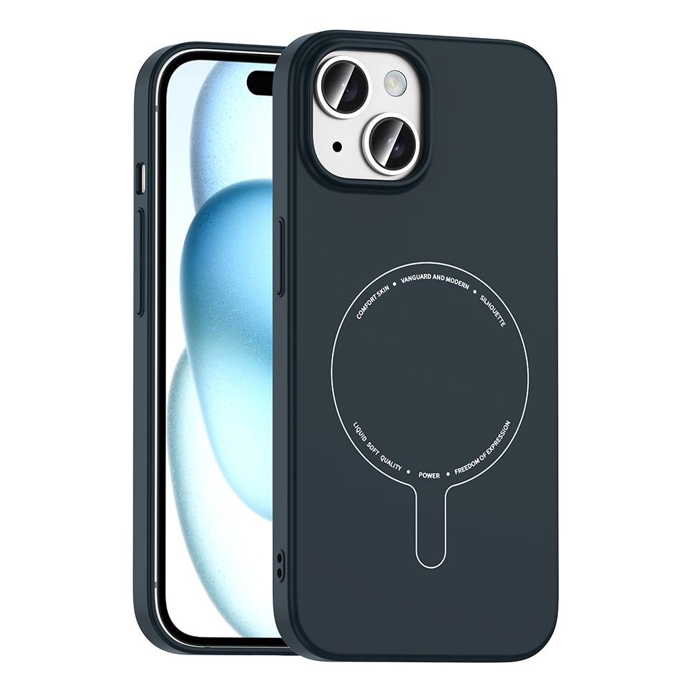 iPhone Uyumlu 15 Kılıf M-Safe Şarj Özellikli Kamera Korumalı Zore Elio Sert PC Kapak-Lacivert