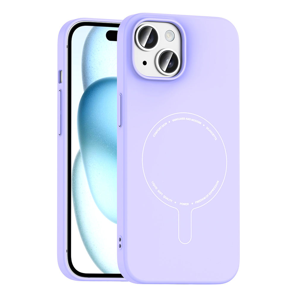 iPhone Uyumlu 15 Kılıf M-Safe Şarj Özellikli Kamera Korumalı Zore Elio Sert PC Kapak-Lila