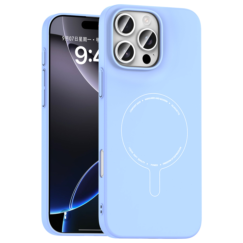 iPhone Uyumlu 16 Pro Kılıf M-Safe Şarj Özellikli Kamera Korumalı Zore Elio Sert PC Kapak-Açık mavi