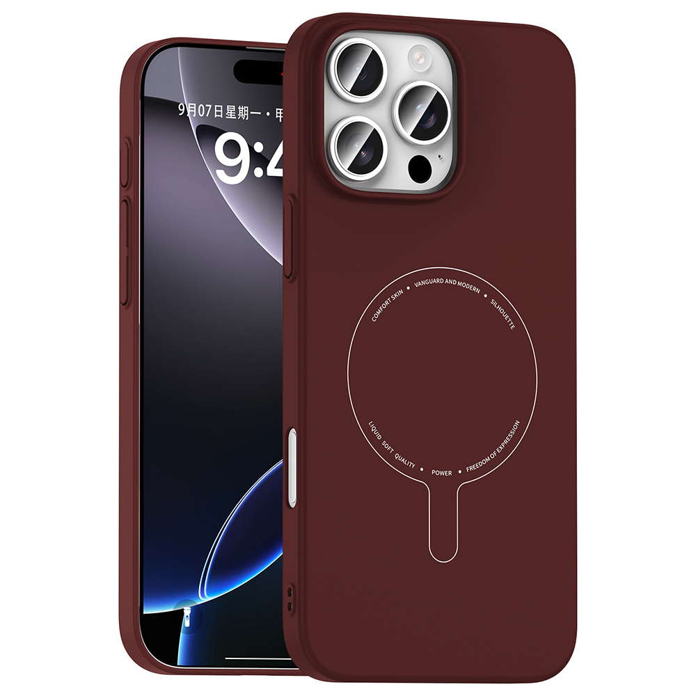 iPhone Uyumlu 16 Pro Kılıf M-Safe Şarj Özellikli Kamera Korumalı Zore Elio Sert PC Kapak-Bordo