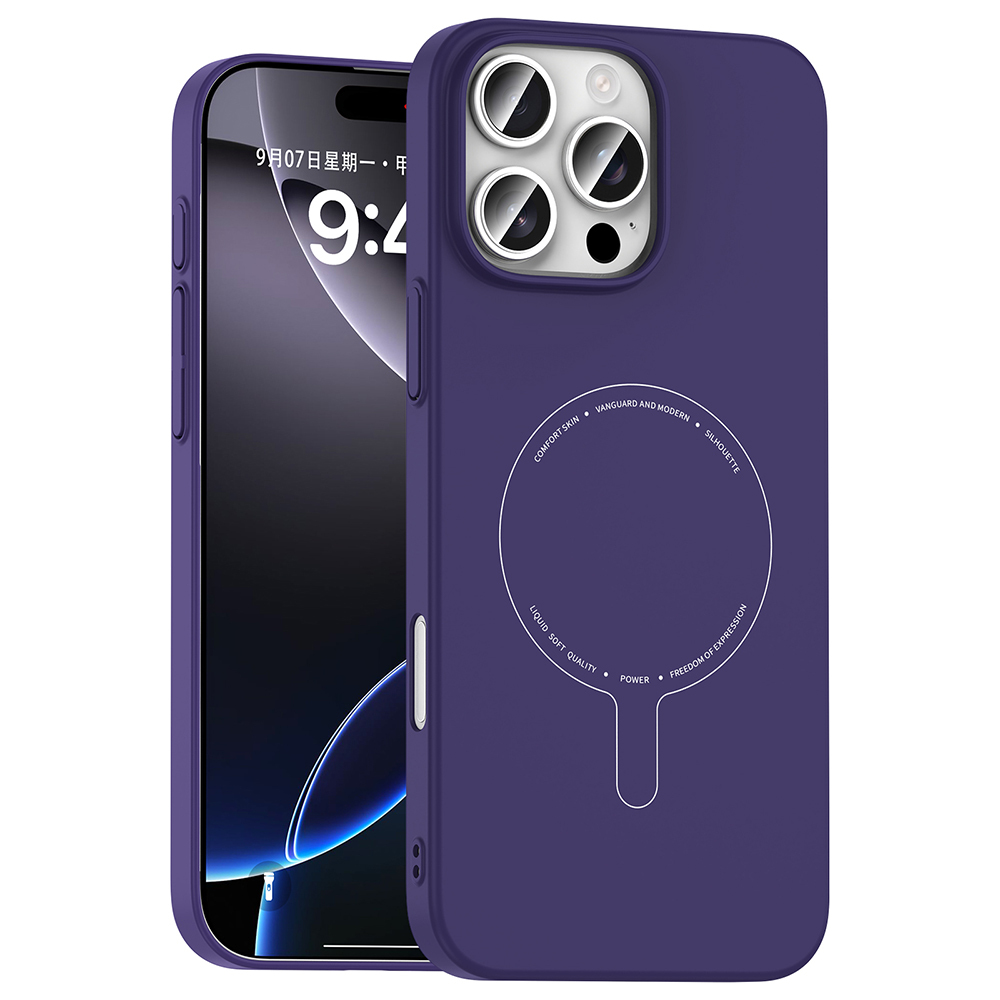 iPhone Uyumlu 16 Pro Kılıf M-Safe Şarj Özellikli Kamera Korumalı Zore Elio Sert PC Kapak-Derin mor