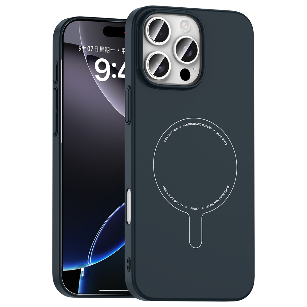iPhone Uyumlu 16 Pro Kılıf M-Safe Şarj Özellikli Kamera Korumalı Zore Elio Sert PC Kapak-Lacivert