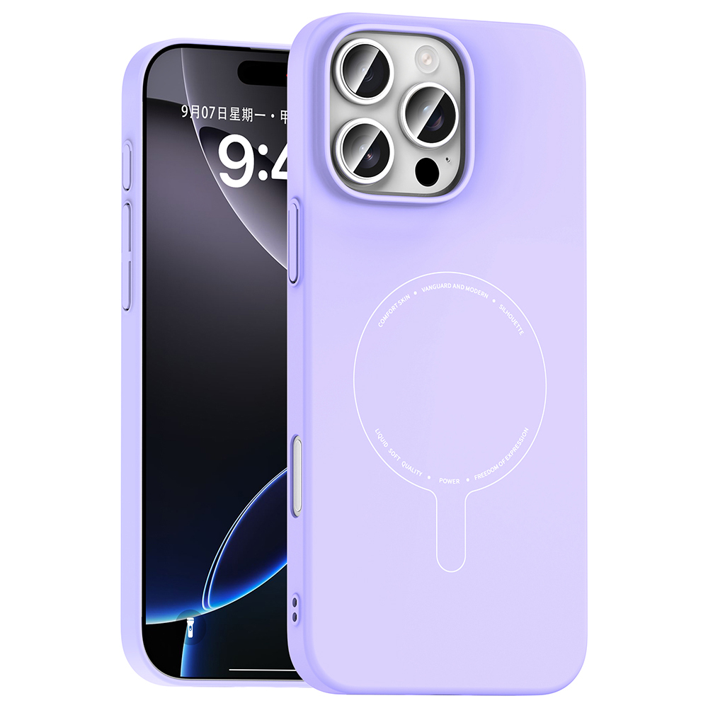 iPhone Uyumlu 16 Pro Kılıf M-Safe Şarj Özellikli Kamera Korumalı Zore Elio Sert PC Kapak-Lila