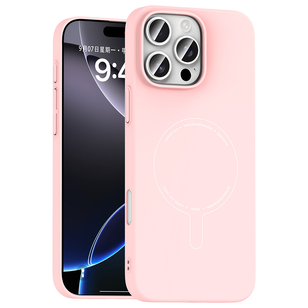 iPhone Uyumlu 16 Pro Max Kılıf M-Safe Şarj Özellikli Kamera Korumalı Zore Elio Sert PC Kapak-Açık pembe