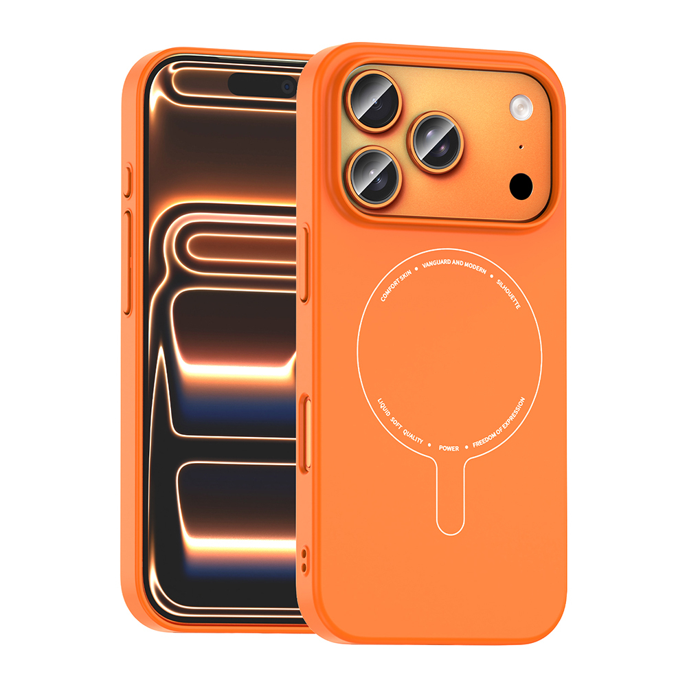 iPhone Uyumlu 17 Pro Kılıf M-Safe Şarj Özellikli Kamera Korumalı Zore Elio Sert PC Kapak-Turuncu
