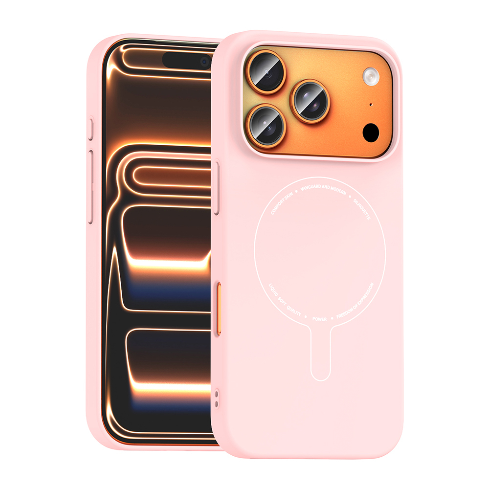 iPhone Uyumlu 17 Pro Max Kılıf M-Safe Şarj Özellikli Kamera Korumalı Zore Elio Sert PC Kapak-Açık pembe