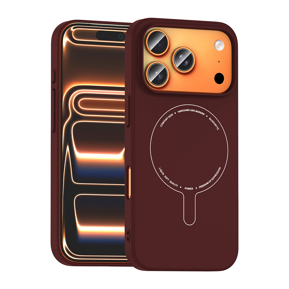 iPhone Uyumlu 17 Pro Max Kılıf M-Safe Şarj Özellikli Kamera Korumalı Zore Elio Sert PC Kapak-Bordo