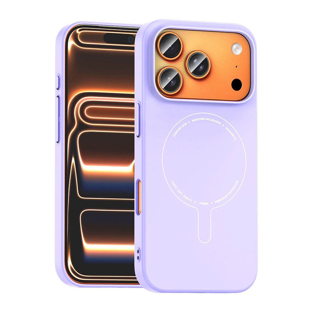 iPhone Uyumlu 17 Pro Max Kılıf M-Safe Şarj Özellikli Kamera Korumalı Zore Elio Sert PC Kapak-Lila
