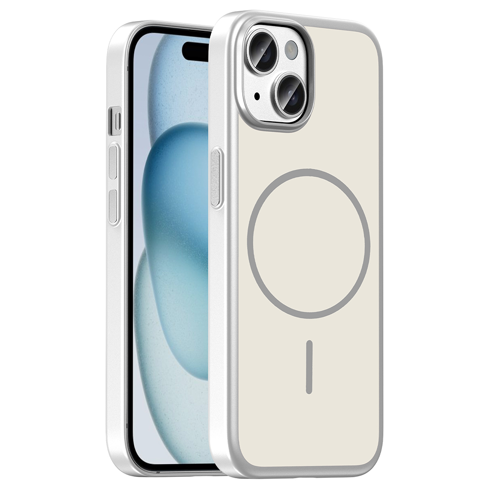 iPhone Uyumlu 15 Kılıf M-Safe Şarj Özellikli Zore Lora PC Kapak-Gümüş