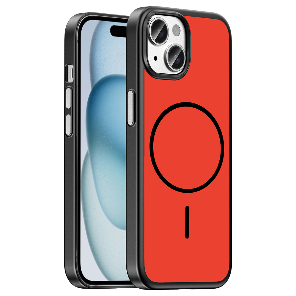 iPhone Uyumlu 15 Kılıf M-Safe Şarj Özellikli Zore Lora PC Kapak-Kırmızı-gri