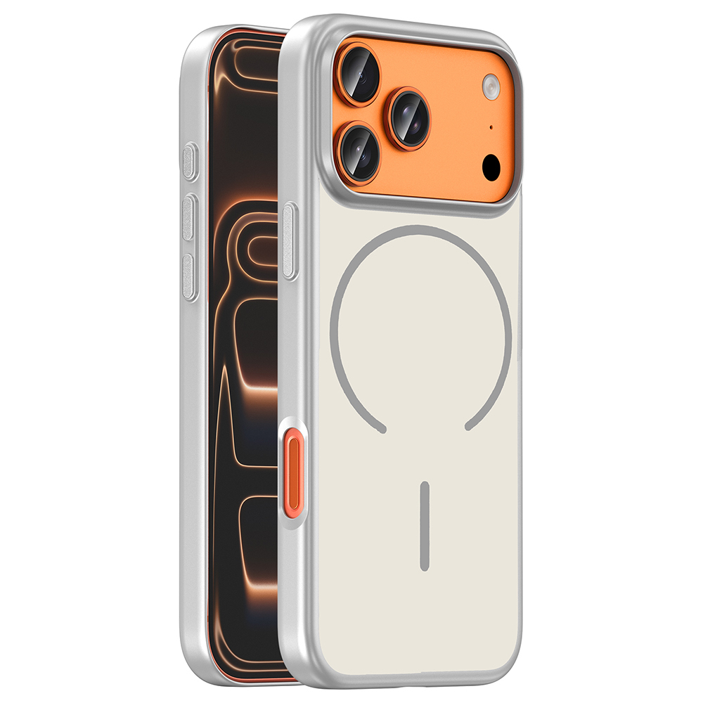 iPhone Uyumlu 17 Pro Kılıf M-Safe Şarj Özellikli Zore Lora PC Kapak-Gümüş