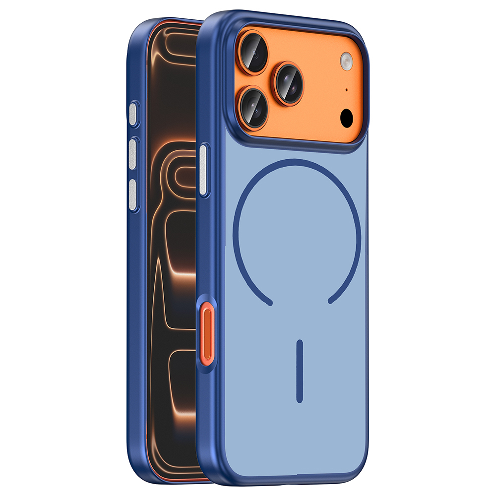 iPhone Uyumlu 17 Pro Kılıf M-Safe Şarj Özellikli Zore Lora PC Kapak-Lacivert