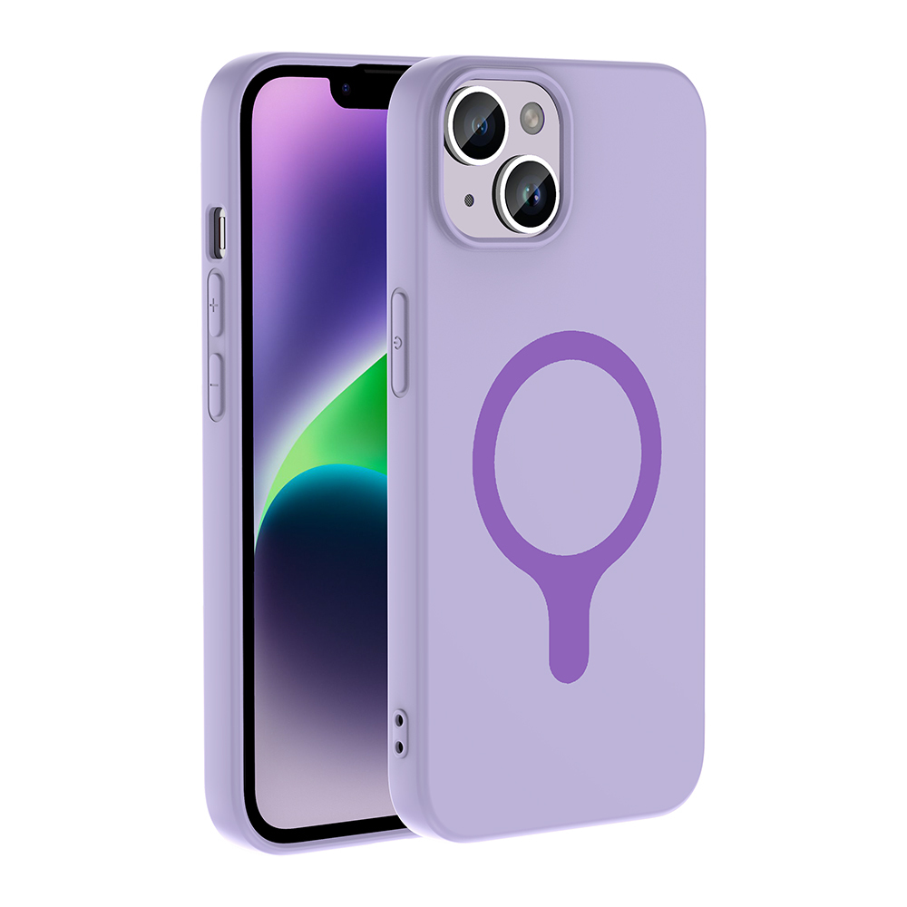 iPhone Uyumlu 13 Kılıf M-Safe Şarj Özellikli Zore Aris Silikon Kapak-Lila