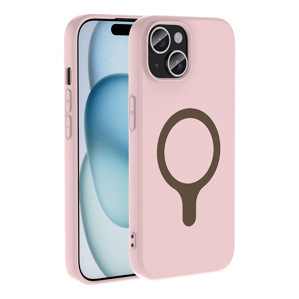 iPhone Uyumlu 15 Kılıf M-Safe Şarj Özellikli Zore Aris Silikon Kapak-Açık pembe