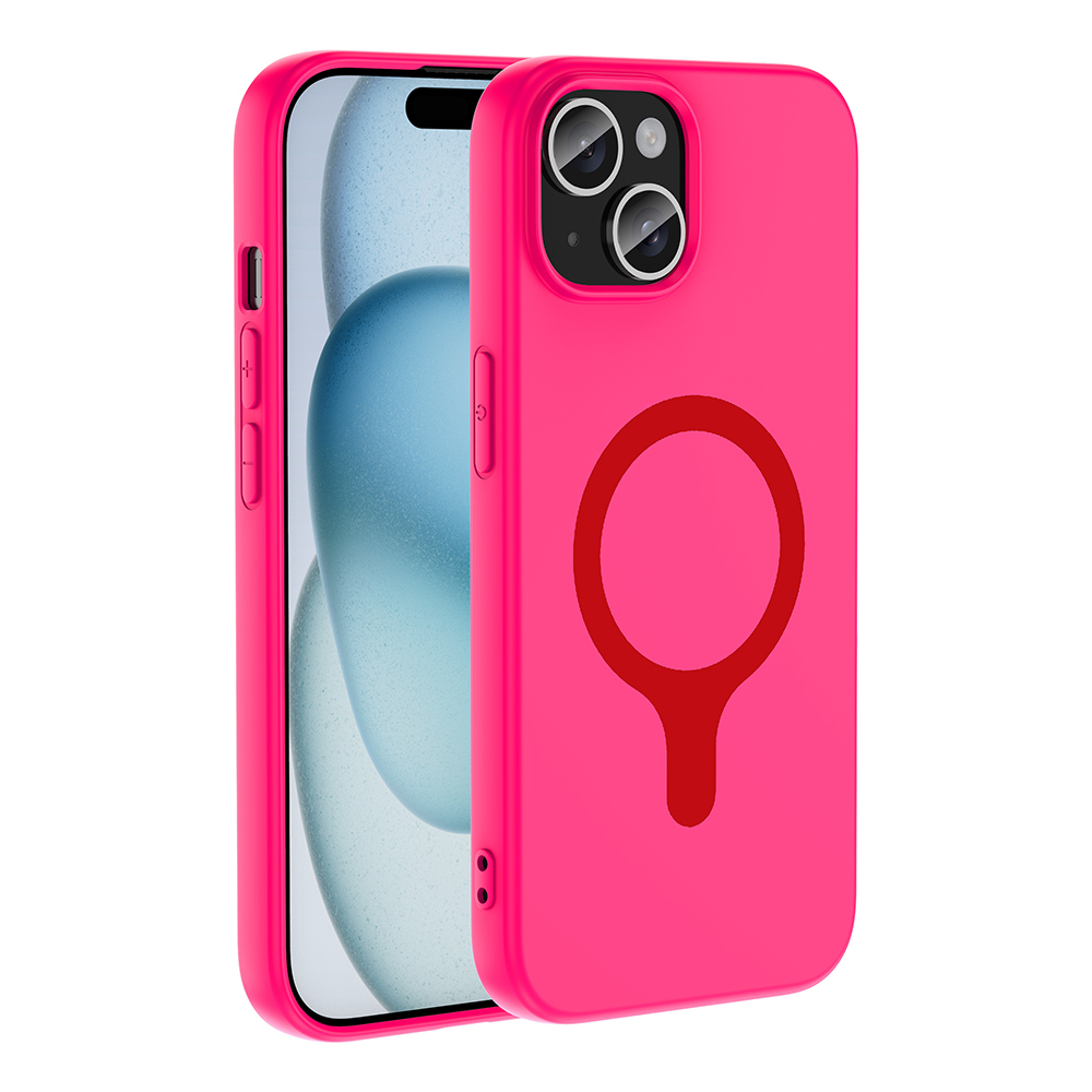 iPhone Uyumlu 15 Kılıf M-Safe Şarj Özellikli Zore Aris Silikon Kapak-Koyu pembe