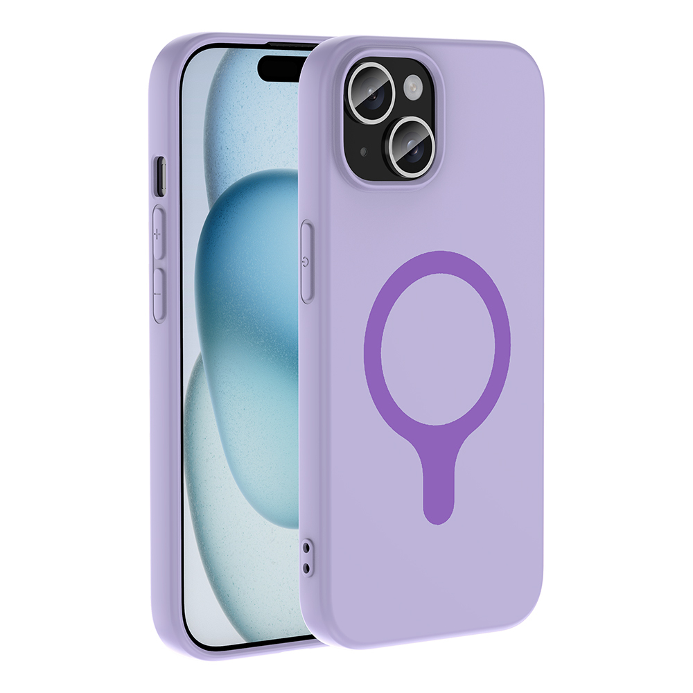 iPhone Uyumlu 15 Kılıf M-Safe Şarj Özellikli Zore Aris Silikon Kapak-Lila