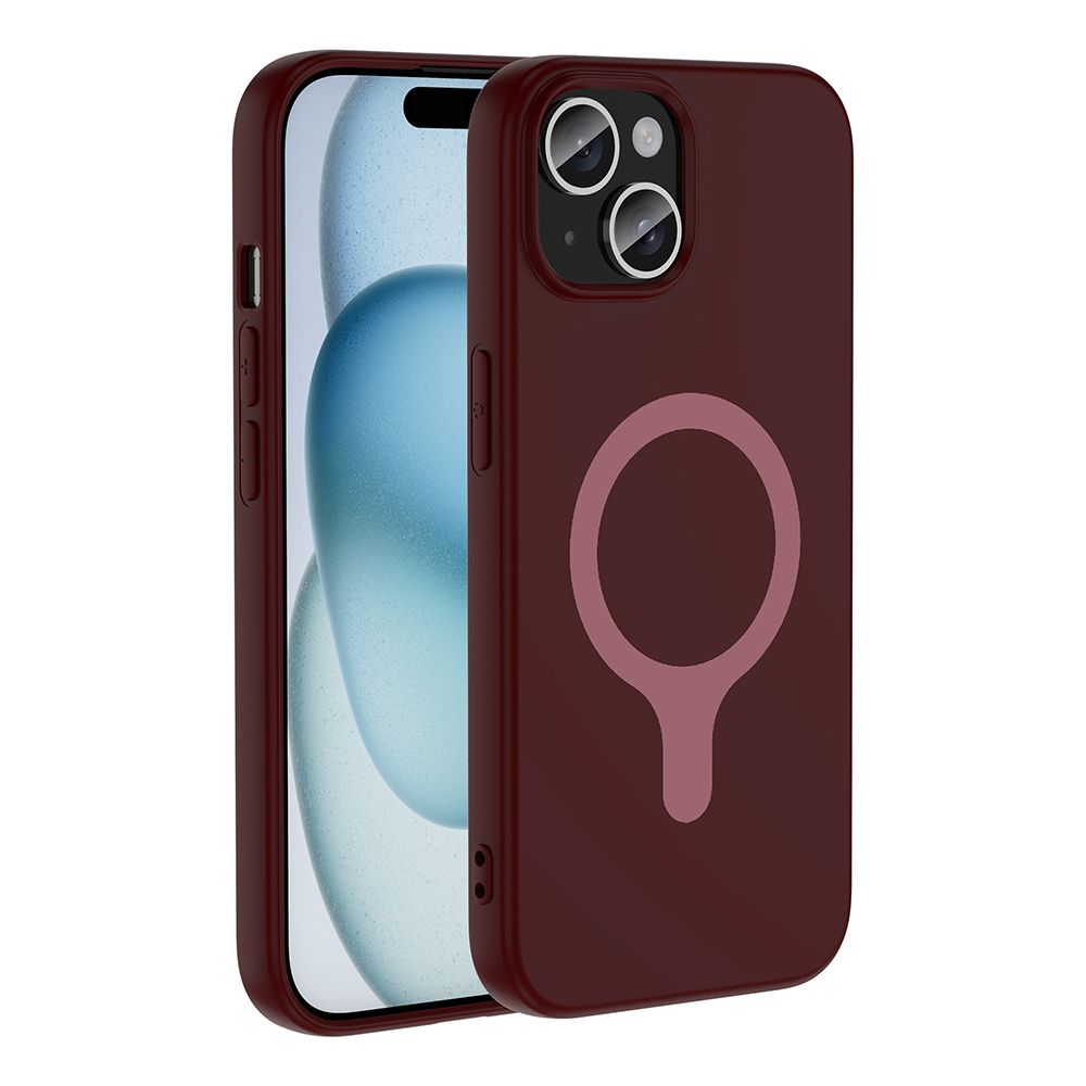 iPhone Uyumlu 15 Kılıf M-Safe Şarj Özellikli Zore Aris Silikon Kapak-Mürdüm
