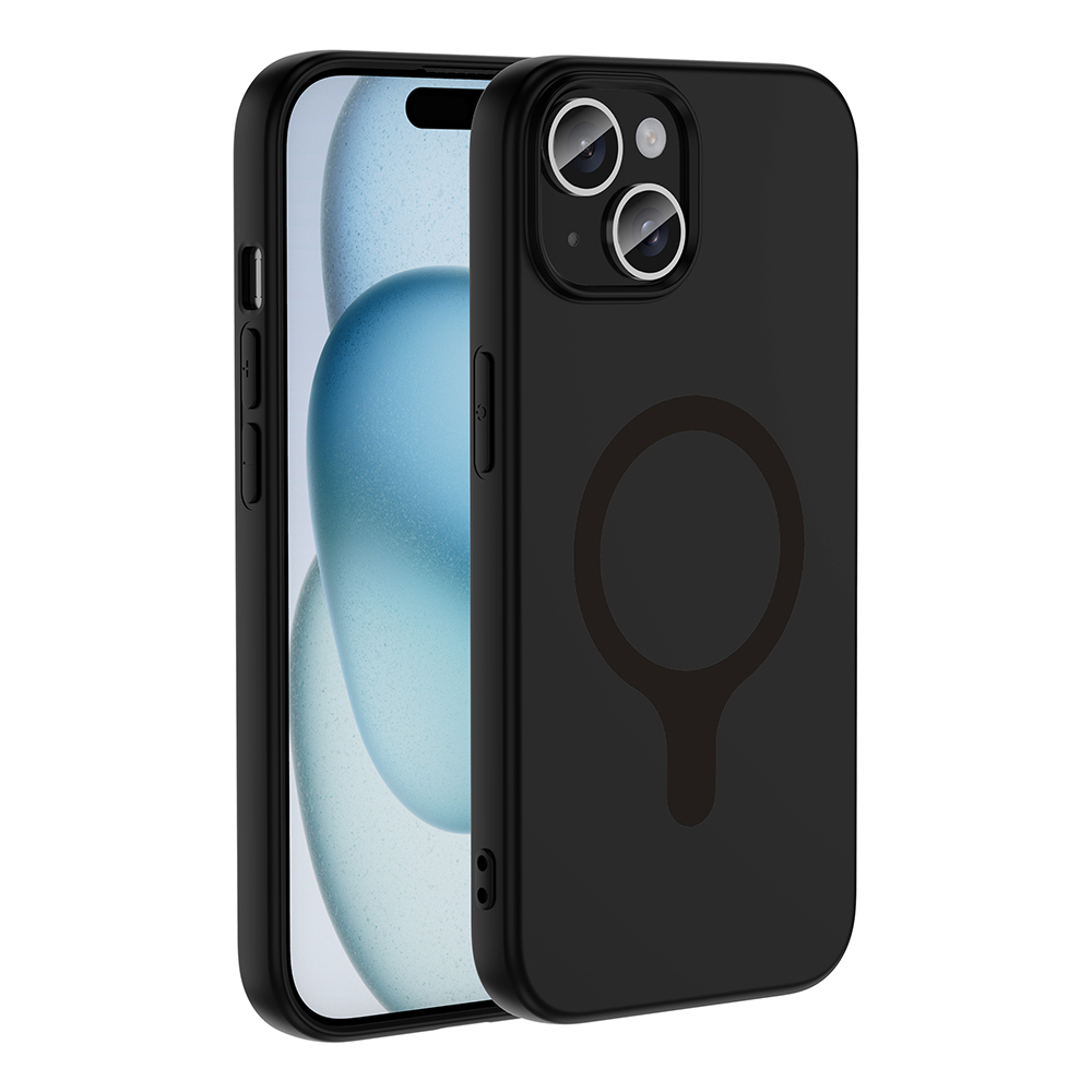 iPhone Uyumlu 15 Kılıf M-Safe Şarj Özellikli Zore Aris Silikon Kapak-Siyah