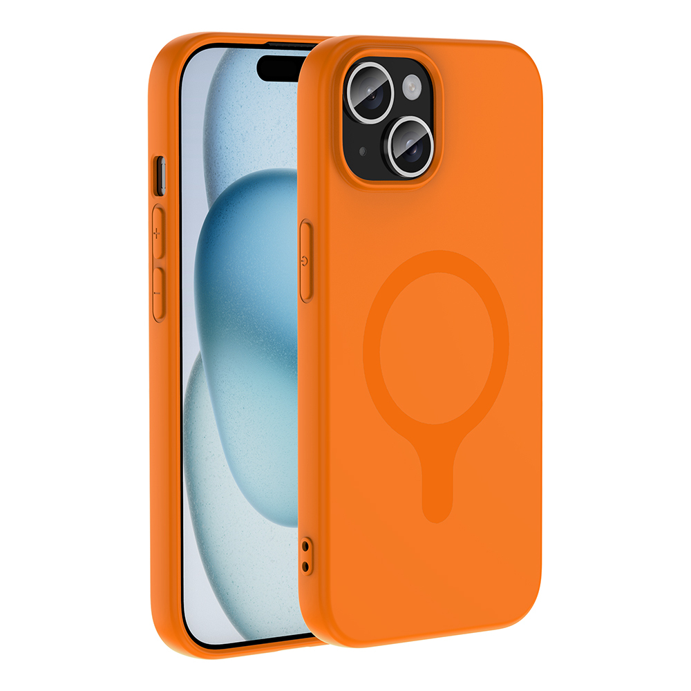 iPhone Uyumlu 15 Kılıf M-Safe Şarj Özellikli Zore Aris Silikon Kapak-Turuncu