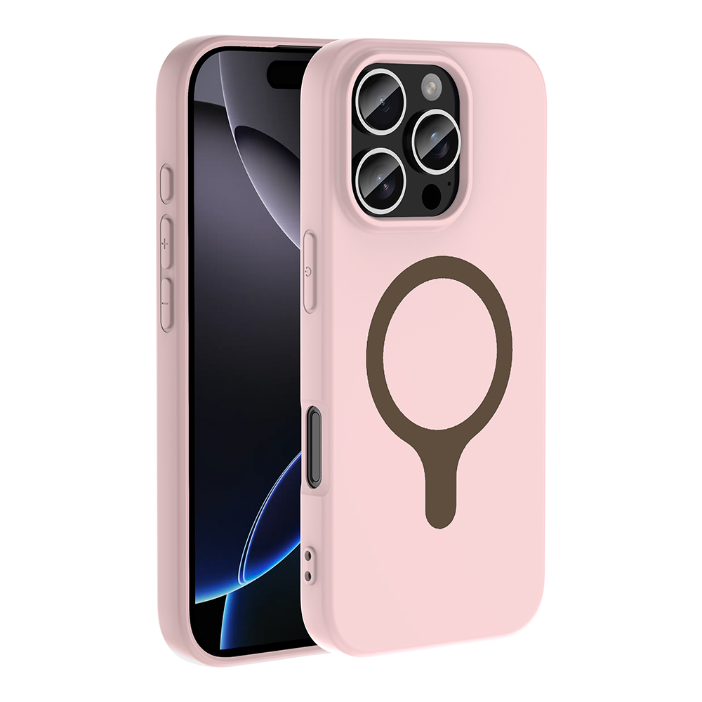 iPhone Uyumlu 16 Pro Kılıf M-Safe Şarj Özellikli Zore Aris Silikon Kapak-Açık pembe