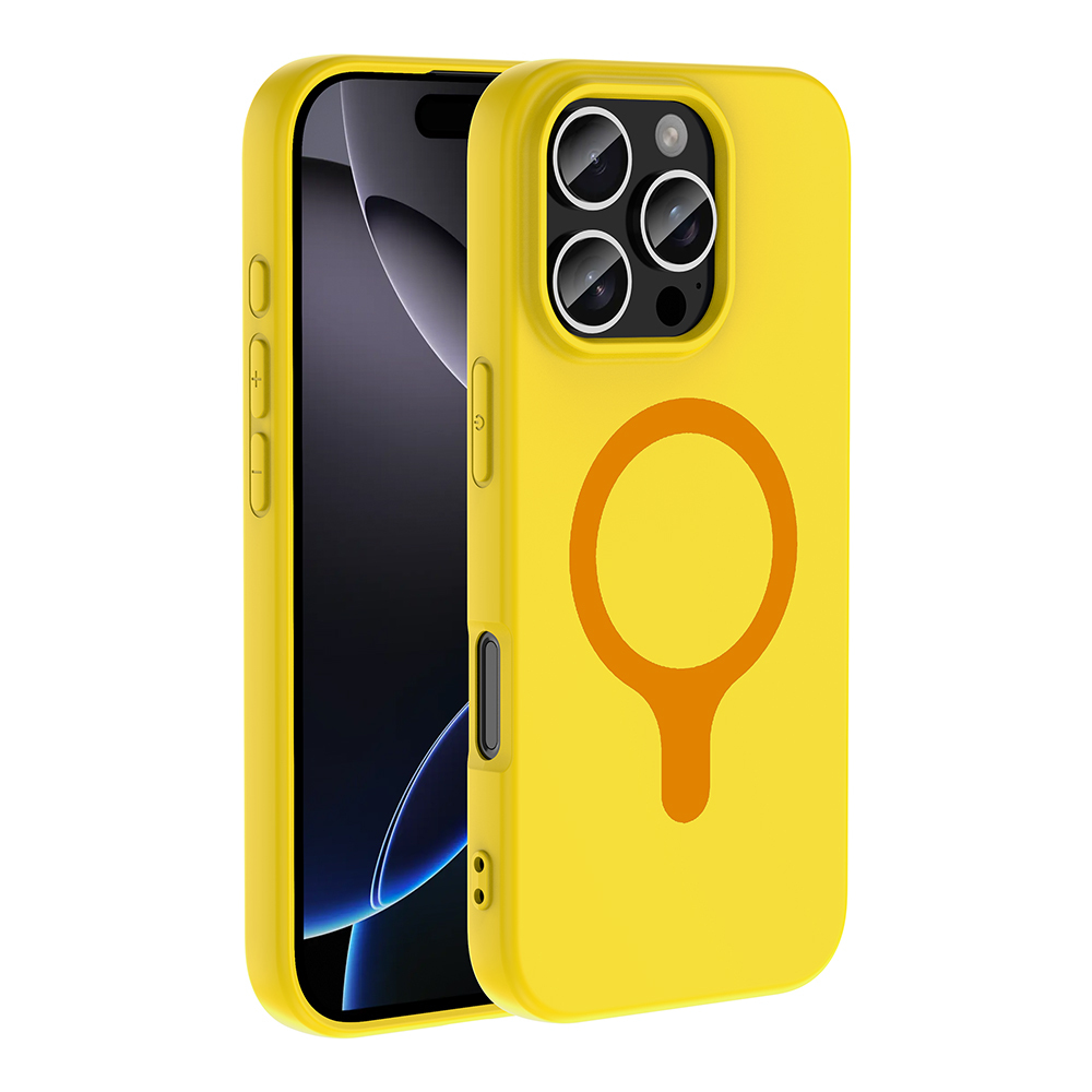 iPhone Uyumlu 16 Pro Kılıf M-Safe Şarj Özellikli Zore Aris Silikon Kapak-Sarı