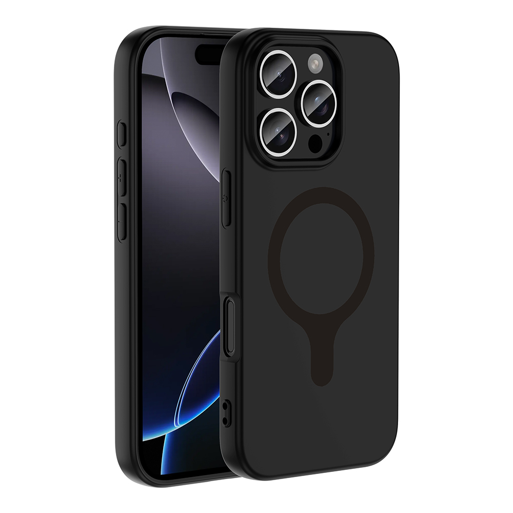 iPhone Uyumlu 16 Pro Max Kılıf M-Safe Şarj Özellikli Zore Aris Silikon Kapak-Siyah