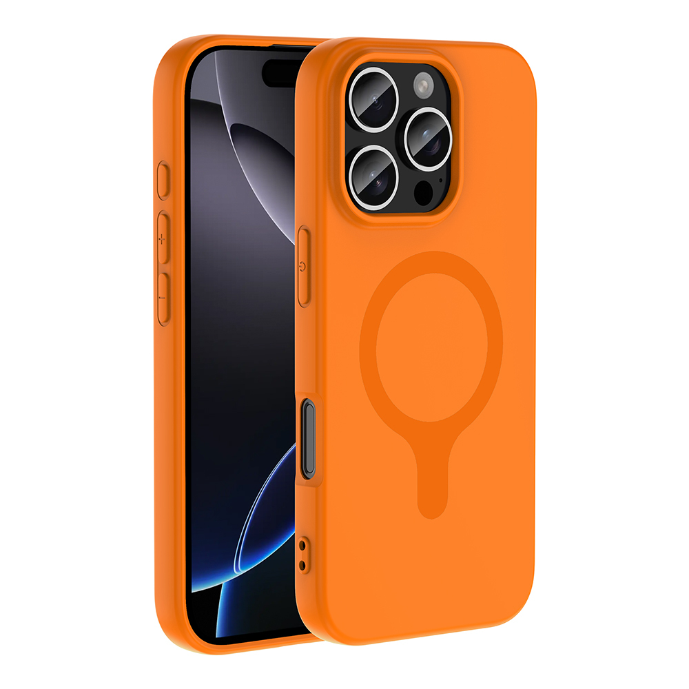 iPhone Uyumlu 16 Pro Max Kılıf M-Safe Şarj Özellikli Zore Aris Silikon Kapak-Turuncu