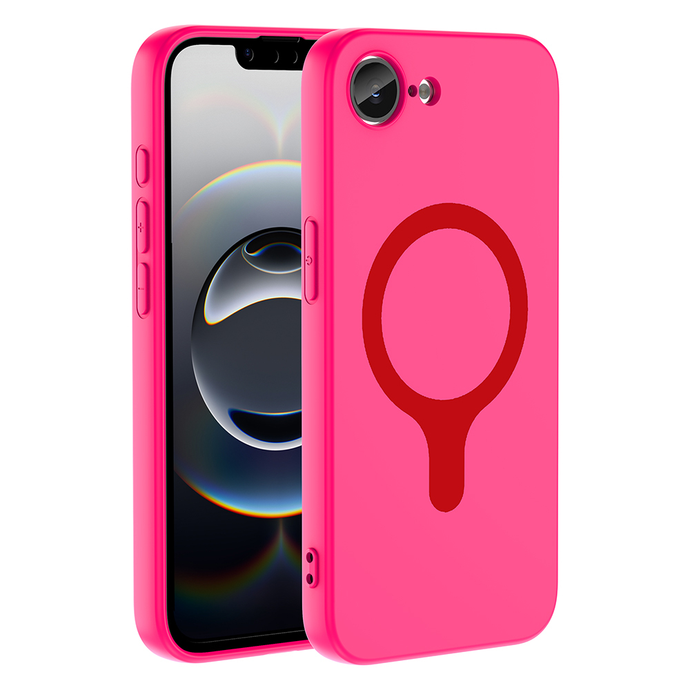 iPhone Uyumlu 16E Kılıf M-Safe Şarj Özellikli Zore Aris Silikon Kapak-Koyu pembe