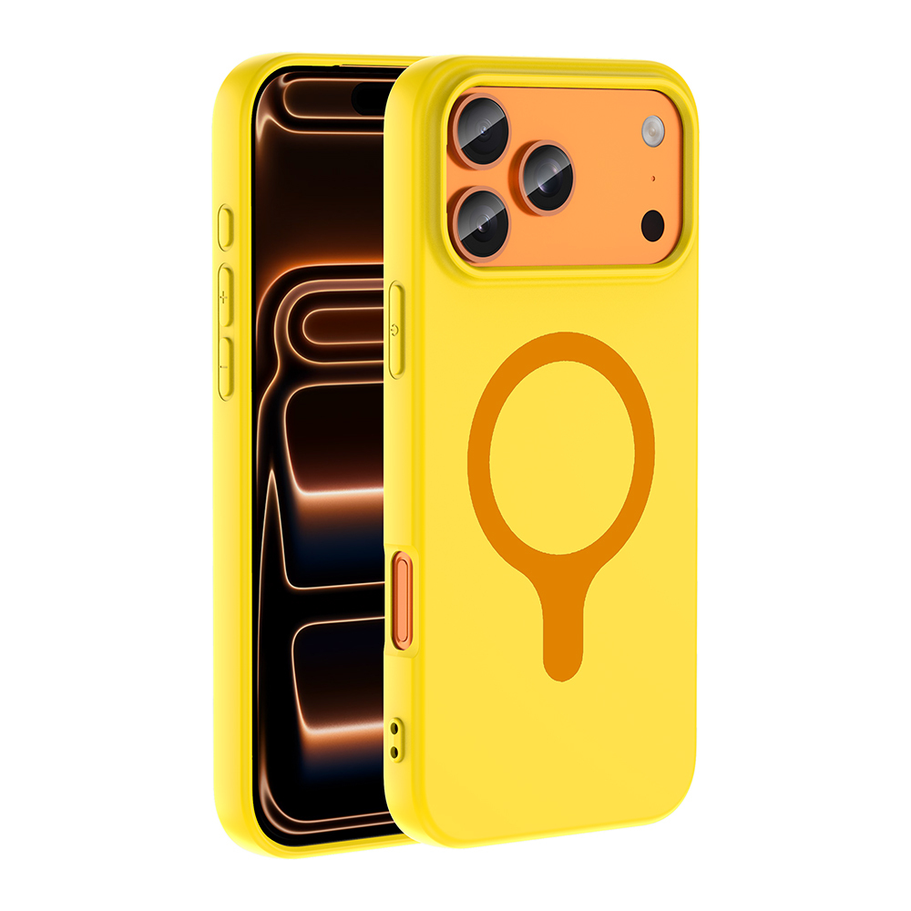 iPhone Uyumlu 17 Pro Max Kılıf M-Safe Şarj Özellikli Zore Aris Silikon Kapak-Sarı