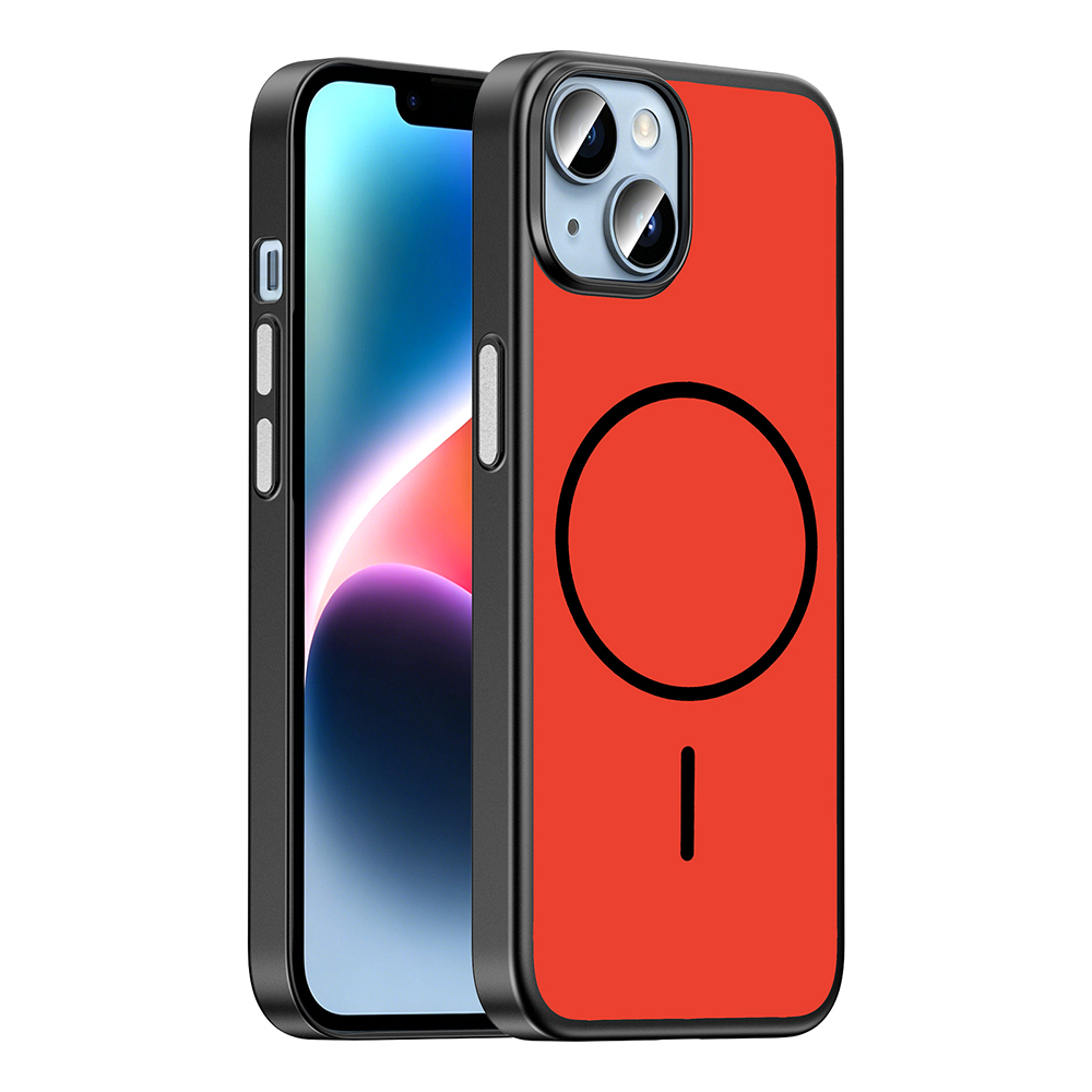 iPhone Uyumlu 13 Kılıf M-Safe Şarj Özellikli Zore Lora PC Kapak-Kırmızı-gri