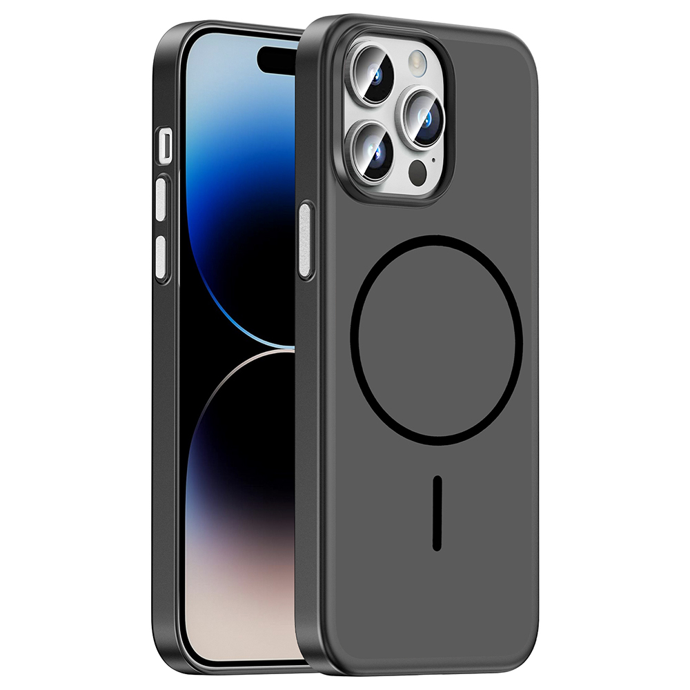 iPhone Uyumlu 14 Pro Max Kılıf M-Safe Şarj Özellikli Zore Lora PC Kapak-Siyah