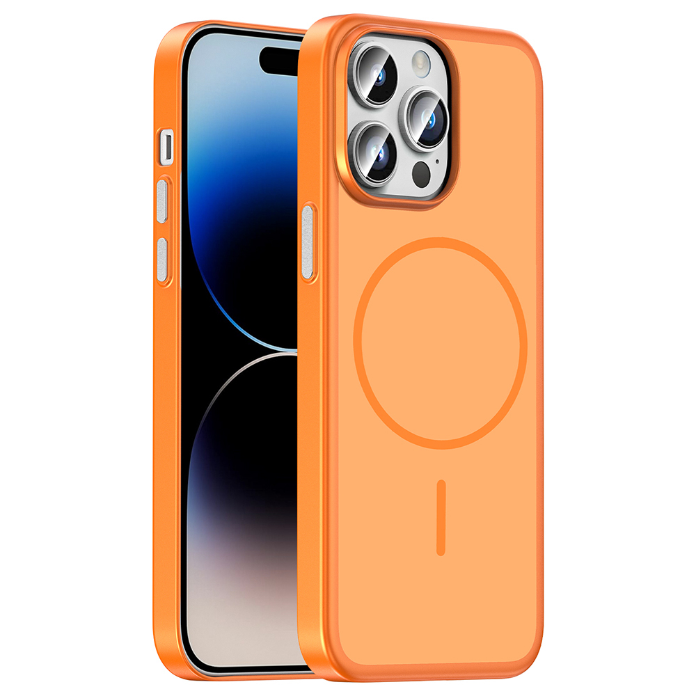 iPhone Uyumlu 14 Pro Max Kılıf M-Safe Şarj Özellikli Zore Lora PC Kapak-Turuncu