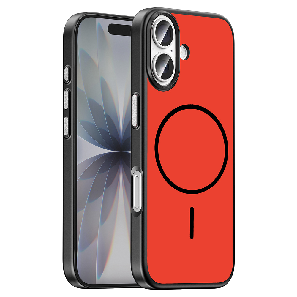 iPhone Uyumlu 16 Kılıf M-Safe Şarj Özellikli Zore Lora PC Kapak-Kırmızı-gri