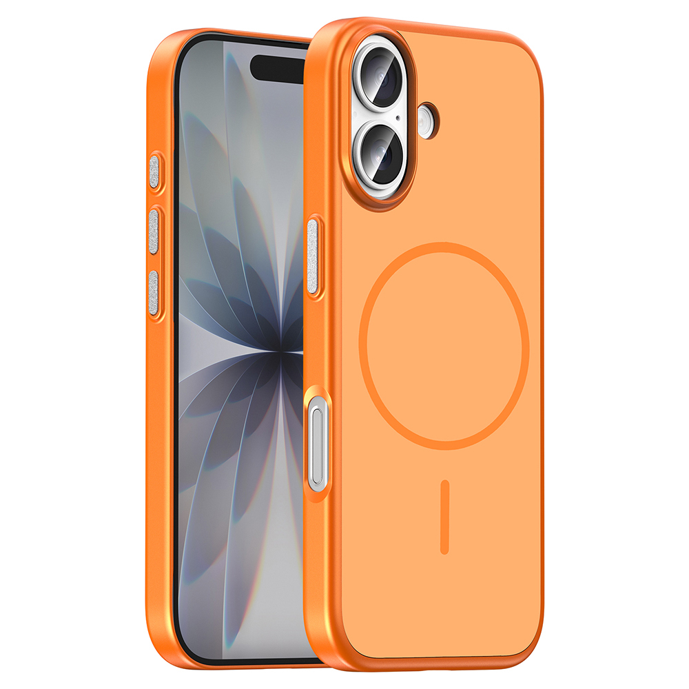 iPhone Uyumlu 16 Kılıf M-Safe Şarj Özellikli Zore Lora PC Kapak-Turuncu