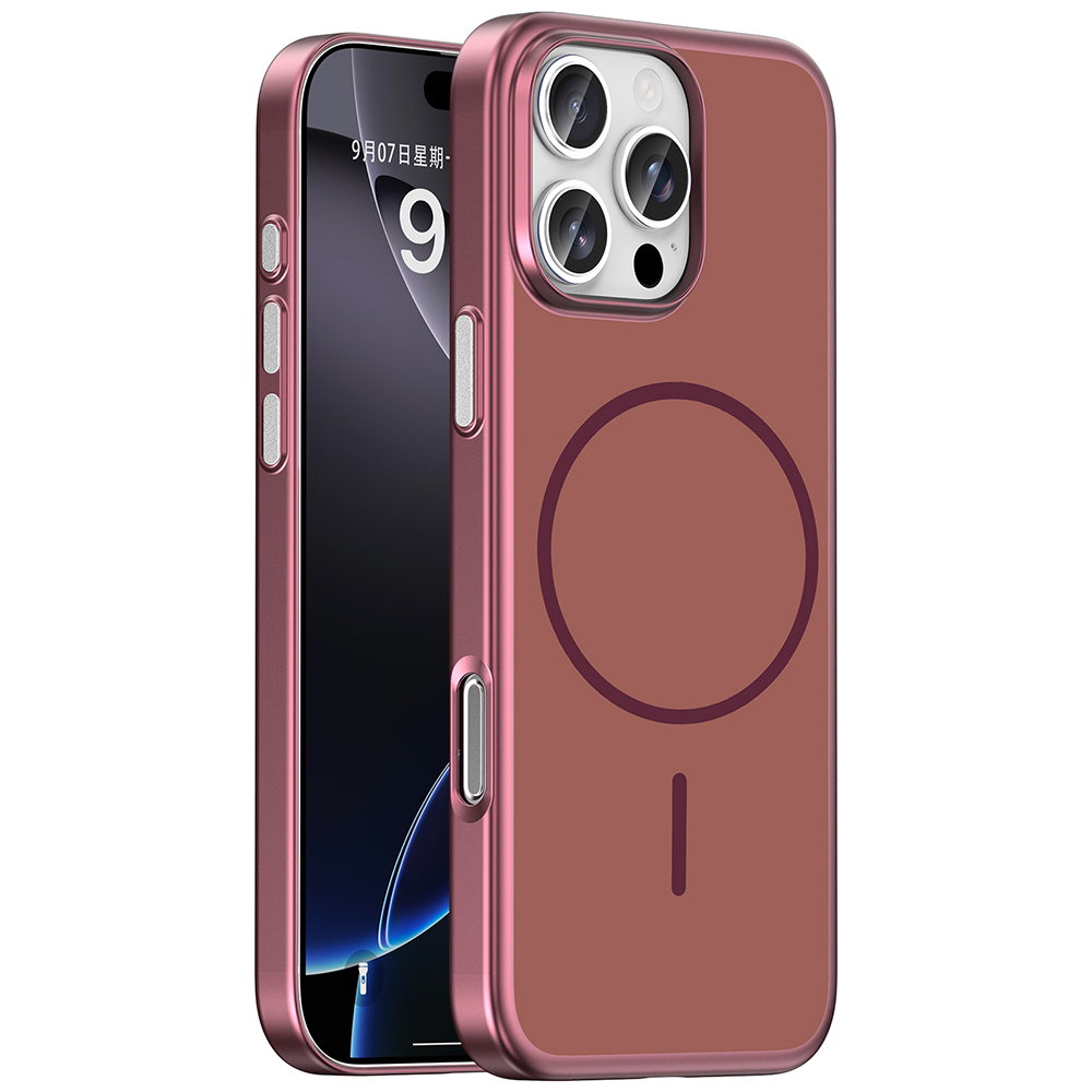 iPhone Uyumlu 16 Pro Max Kılıf M-Safe Şarj Özellikli Zore Lora PC Kapak-Mürdüm