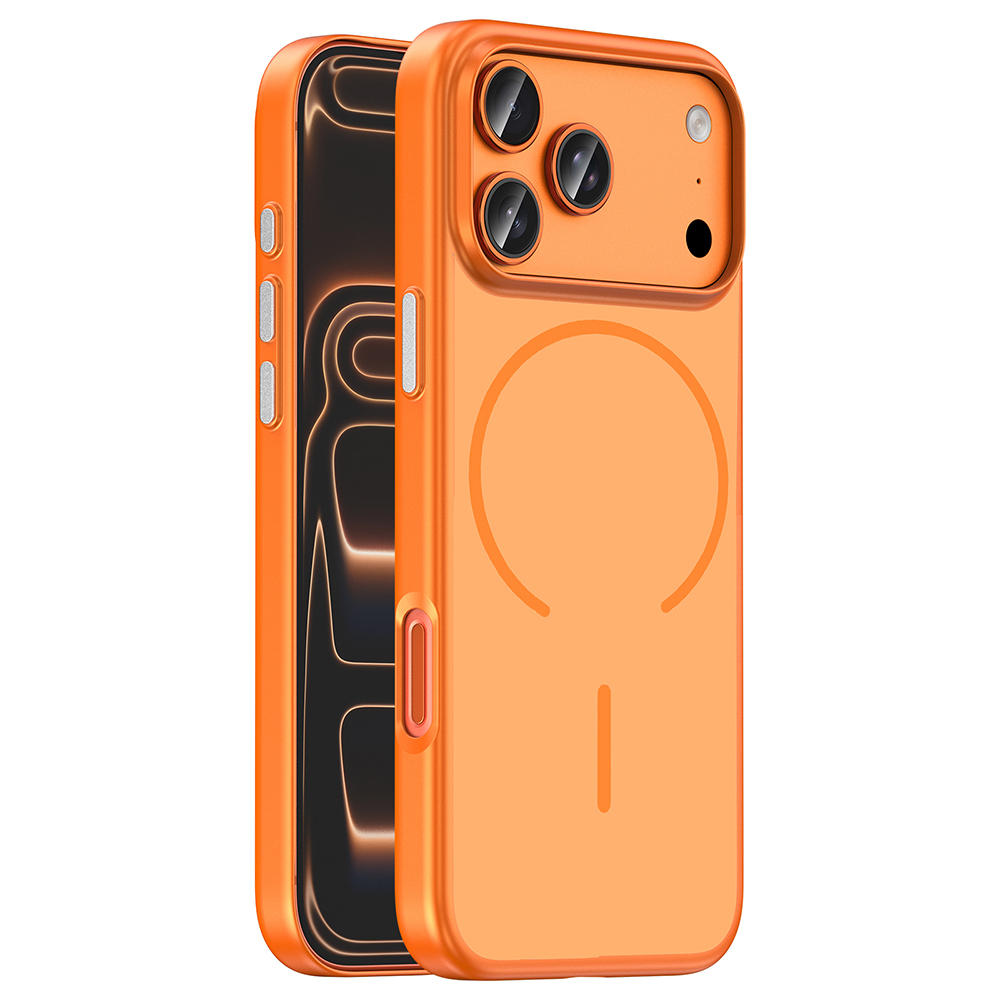 iPhone Uyumlu 17 Pro Max Kılıf M-Safe Şarj Özellikli Zore Lora PC Kapak-Turuncu