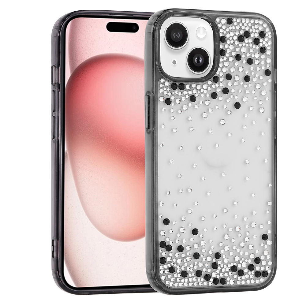 iPhone Uyumlu 15 Kılıf Airbag Tasarımlı Damla Taşlı Şeffaf Zore Pera Silikon Kapak-Siyah