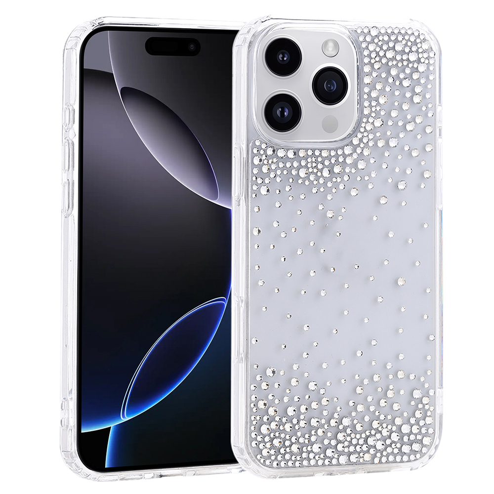 iPhone Uyumlu 16 Pro Max Kılıf Airbag Tasarımlı Damla Taşlı Şeffaf Zore Pera Silikon Kapak
